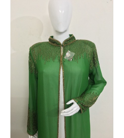 Green Long Front Open Poncho