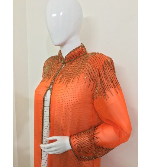 Orange Long Front Open Poncho